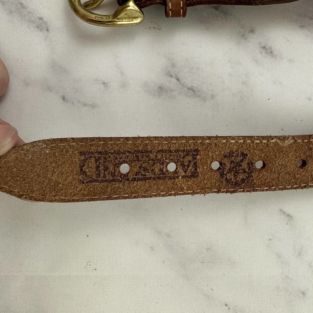Lands End Vintage 90s Woven Stretchy Belt Size XS/S Pink Brown Leather Trim